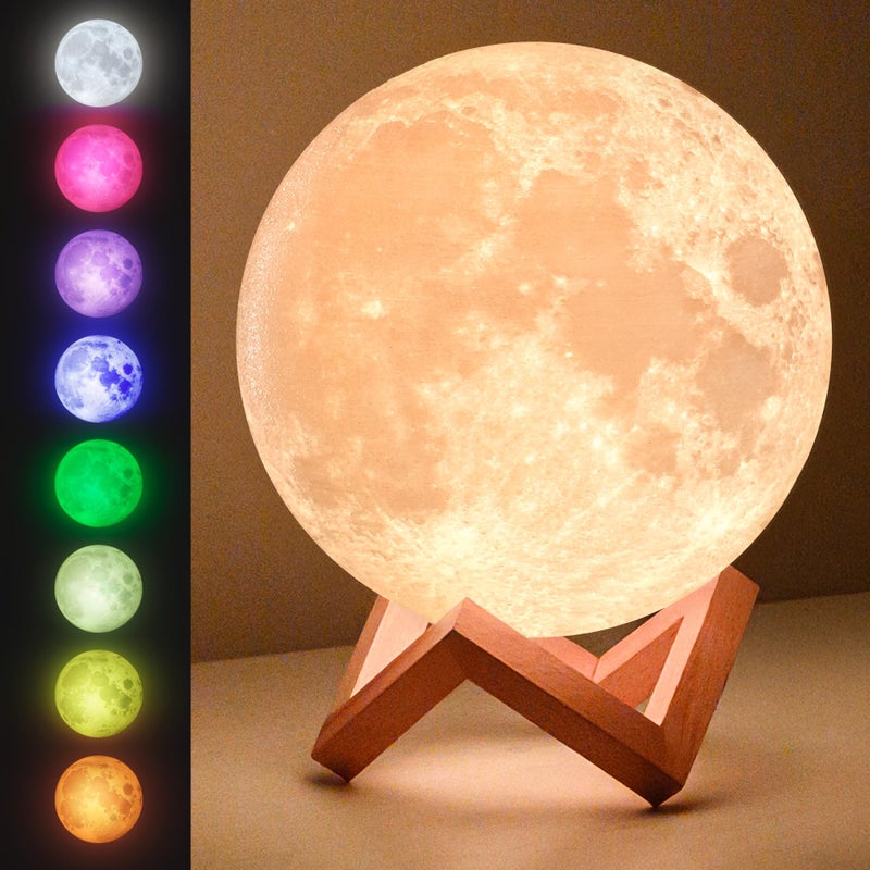 Mind-Glowing Moon Lamp - 3D Moon Night Light for Kids Bedroom - Globe Nightlight with Multi Color LED, Touch/Remote Control - Birthday Gift for Any Year Old Girls & Boys - Space Decor (7.1 inch) - Image 1